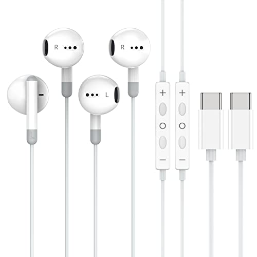 iPhone 15 USB C Earbuds, 2 Pack Type C Earphones HiFi Stereo Earphone with Mic Wired Headphone for iPhone 15 iPad Android Smartphone Galaxy S20 FE Note 20 Pixel 7 Pro and Other USB c Device