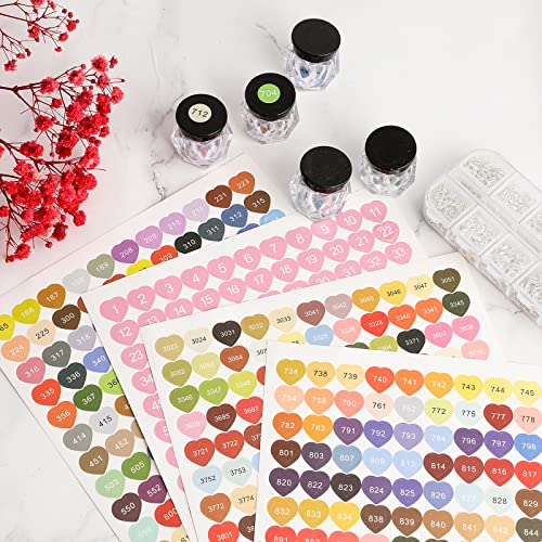 Heart Color Number Stickers, 447 Diamond Painting Label Stickers Apply to Diamond Painting Storage Organizer Case, Small Labels Diamond Painting Accessories Diamond Painting Color Chart