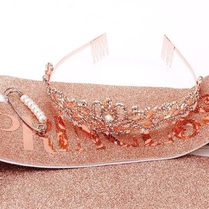 CIEHER Princess Crown and Birthday Sash Set, Birthday Crown Birthday Girl Crown Birthday Tiara for Women Birthday Princess Crown Birthday Decorations Birthday Sash for Girls Birthday Gifts - Rose Gold