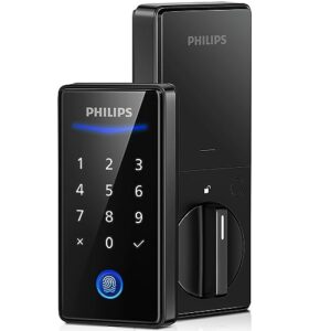 philips keyless entry door lock with keypad - smart deadbolt lock for front door, auto lock, one-time pin code, fingerprint door lock - matte black