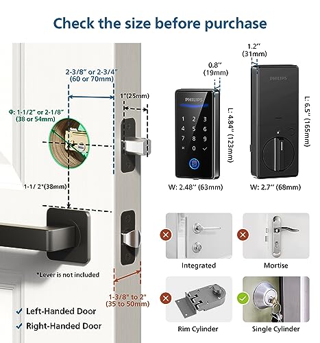 Philips Keyless Entry Door Lock with Keypad - Smart Deadbolt Lock for Front Door, Auto Lock, One-time PIN Code, Fingerprint Door Lock - Matte Black