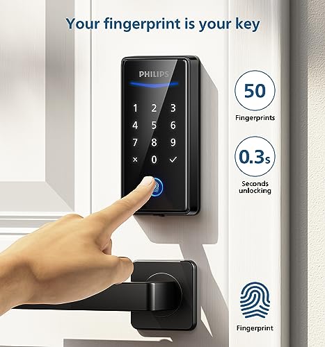 Philips Keyless Entry Door Lock with Keypad - Smart Deadbolt Lock for Front Door, Auto Lock, One-time PIN Code, Fingerprint Door Lock - Matte Black