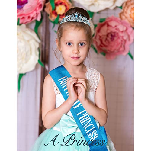 CIEHER Princess Crown and Birthday Sash Set, Blue Birthday Crown Birthday Girl Crown Birthday Tiara for Women Birthday Decorations for Girls Happy Birthday Accessories Birthday Gifts