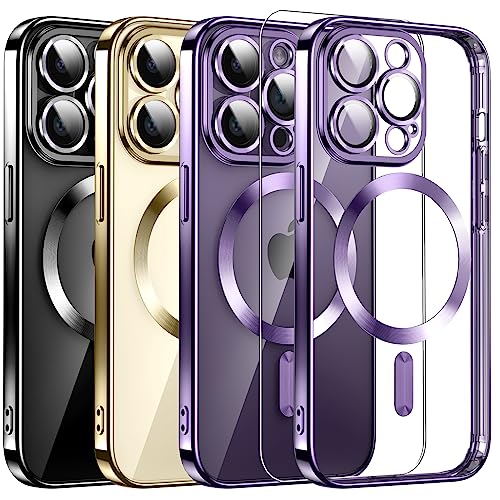 Magnetic Clear for iPhone 14 Pro Case with MagSafe [Integrated Camera Protection Glass] [Original iPhone Exterior] Silicone Cover Slim Thin [Non-Yellowing] Anti-Fingerprint Scratch Wireless Charging