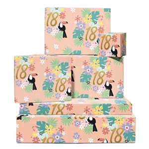central 23 girls wrapping paper - 6 sheets of gift wrap - 18th birthday wrapping paper for women her - tropical - age 18 - for friends - comes with fun stickers