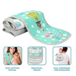 DREAMS & DIMPLES 3 Pack Muslin Burp Cloths - 1 Side Muslin, 1 Side Towel, Gender Neutral Colors, 3 Layered Muslin Burp Rags, Large Wide Shoulder, Absorbent & Soft Burping Cloths (Dream World)