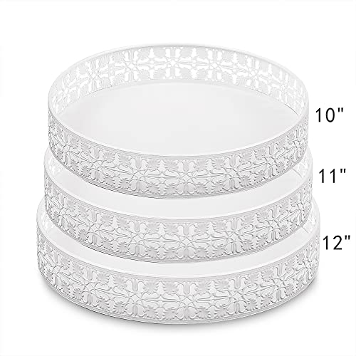 MIHIRO Metal Lazy Susan Organizer, Rotating Tray, Lazy Suan Turntable for Cabinet, Kitchen Countertop Spice Organizer, Lazy Susan for Dining Table with Non-Slip Pad (11''+12'', White)