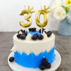 Number 30 Birthday Candle 3D Crown Designed 30th Cake Topper Decorations for Thirty Year Old Happy Birthday Candles Anniversaries (Crown-30, Gold)
