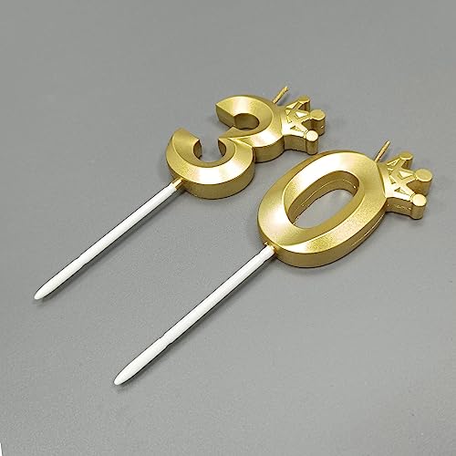 Number 30 Birthday Candle 3D Crown Designed 30th Cake Topper Decorations for Thirty Year Old Happy Birthday Candles Anniversaries (Crown-30, Gold)