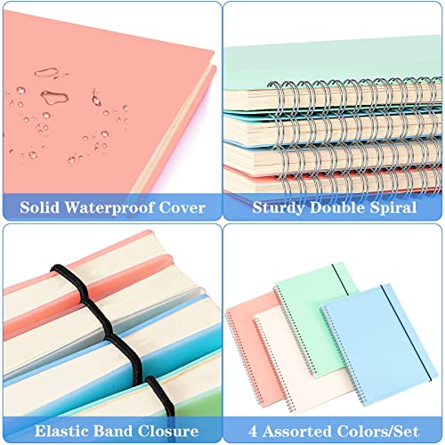 Spiral Notebook, College Ruled Notebook Journal, 4 Pack A5 Lined Paper Journal Notebook, Subject Notebook for School, Work, Notes, 560 Pages, 24pcs Index Tabs, Assorted Pastel Notebook, 5.5" x 8.5"