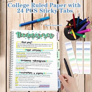 Spiral Notebook, College Ruled Notebook Journal, 4 Pack A5 Lined Paper Journal Notebook, Subject Notebook for School, Work, Notes, 560 Pages, 24pcs Index Tabs, Assorted Pastel Notebook, 5.5" x 8.5"