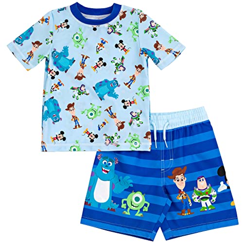 Disney Pixar Toy Story Monsters Inc. Mickey Mouse D100 Infant Baby Boys Rash Guard and Swim Trunks Outfit Set Blue 24 Months