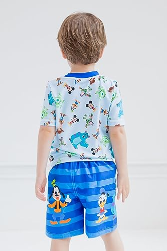 Disney Pixar Toy Story Monsters Inc. Mickey Mouse D100 Infant Baby Boys Rash Guard and Swim Trunks Outfit Set Blue 24 Months