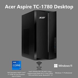 acer Aspire TC-1780-UR12 Desktop | 13th Gen Intel Core i7-13700 16-Core Processor | 16GB 3200MHz DDR4 | 512GB M.2 PCIe Gen 4 SSD | 1TB HDD | SD Card Reader | Intel Wi-Fi 6E AX211 | Win 11 Pro,Black