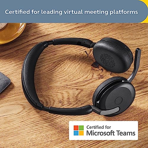 Jabra Evolve2 65 Flex Stereo Headset with Bluetooth, Wireless Charging Pad - Noise-Cancelling ClearVoice Technology & Hybrid Active Noise Cancellation - Certified for Microsoft Teams - Black