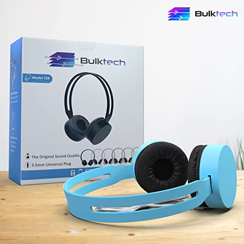 Bulktech 728 Stereo Headset for Kids, Children and Teens - Tangle-Free Wired Cord On-Ear Headphones with 3.5mm Jack for Smartphones, Tablets, School, Kindle, Airplane Travel - 1 Pack Blue