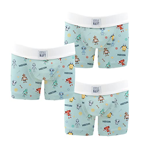 PERSONALIZED PREMIUM BOYS BOXER BRIEF (3 PACK) - Robot World Boy BLUE (4T)