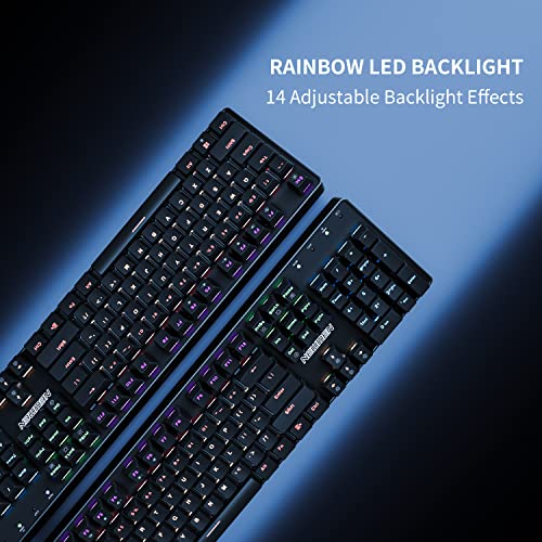 Newmen GM335 Mechanical Keyboard Wireless,USB C Wired/2.4Ghz Rechargeable Rainbow LED Backlit Gaming Keyboard,104 Key Hot Swappable Mechanical Keyboard for Mac Windows PC Laptop Brown Switch