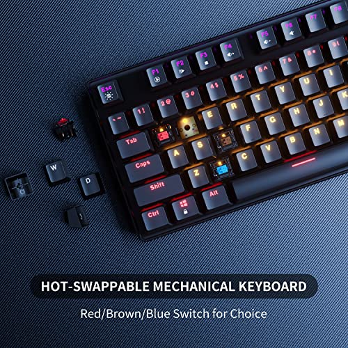 Newmen GM335 Mechanical Keyboard Wireless,USB C Wired/2.4Ghz Rechargeable Rainbow LED Backlit Gaming Keyboard,104 Key Hot Swappable Mechanical Keyboard for Mac Windows PC Laptop Brown Switch