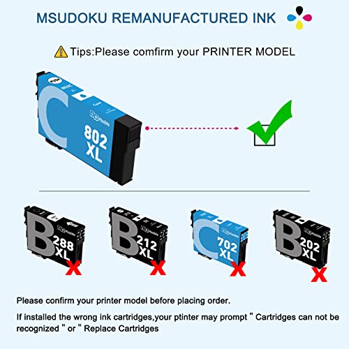 Msudoku 802XL Ink Cartridges Remanufactured Replacement for Epson 802 Ink Cartridges Combo Pack 802XL T802XL T802 Use with Workforce Pro WF-4730 WF-4740 WF-4734 Printers（4 Pack）