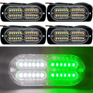 12-24v 20-led super bright emergency warning caution hazard construction waterproof amber strobe light bar with 32 different flashing for car truck suv van - 4pcs (white green)