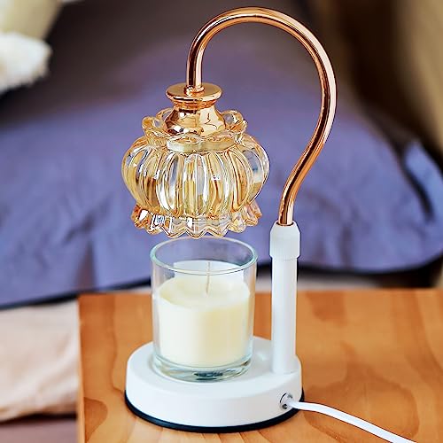 Ligxiza Candle Warmer Lamp with 2 Bulbs: Vintage Candles Warming Lamp with Timer, Electric Top Melting Wax Warmer Lantern, Adjustable Height Dimmable Glass Jar Candle Warm Light Melter White