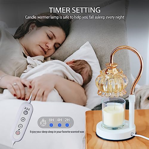 Ligxiza Candle Warmer Lamp with 2 Bulbs: Vintage Candles Warming Lamp with Timer, Electric Top Melting Wax Warmer Lantern, Adjustable Height Dimmable Glass Jar Candle Warm Light Melter White