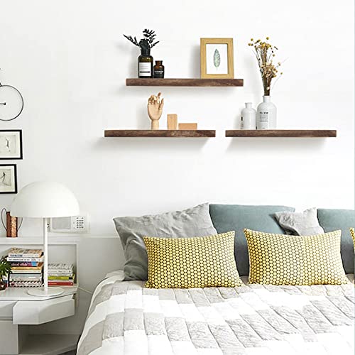 Floating Shelves,Solid Wood Shelf Set of 3,Floating Shelves for wall Solid Wood Durable Natural Floating Shelves Bracket Wall Shelves Decoration for Kitchen Bedroom Bathroom Study room (Light Brown)