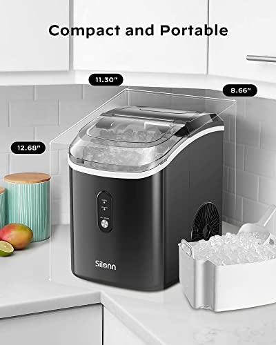 Nugget Ice Maker Countertop - 33lbs/24H, Silonn Pebble Ice Maker Machine with Self-Cleaning Function, Ice Makers for Home Kitchen Office