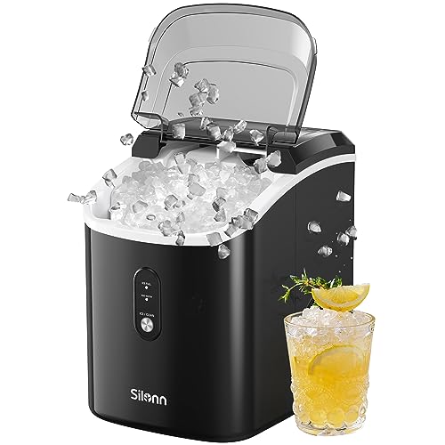 Nugget Ice Maker Countertop - 33lbs/24H, Silonn Pebble Ice Maker Machine with Self-Cleaning Function, Ice Makers for Home Kitchen Office