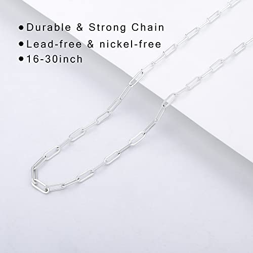 GLIJWELE Silver Chain Necklace for women 3mm Paperclip Chain Necklace Silver Chain Necklace for Women 925 Sterling Silver Paperclip Chain Silver Chain for women 18 Inch