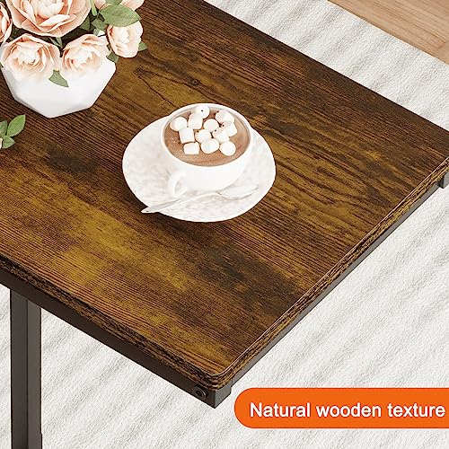 Fixwal C-Shaped End Table, Side Tables Couch Table, Side Table, Snack Table for Living Bedroom Coffee Snack Laptop, Rustic Brown, Couch Table