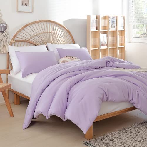 weigelia Lavender Queen Comforter Set 3PCS Purple Comforter Modern Bedding Comforter Set for All Season Soft Lightweight Microfiber Comforter Set (1 Comforter, 2 Pillowcases)