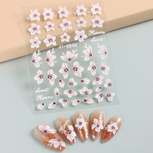 5D Flowers Nail Art Stickers, 6 Sheets Self Adhesive Nail Decals Spring Daisy Nail Art Design Cherry Blossom Stickers for Acrylic Nails Gold Bronzing Pegatinas Uñas Nail Stickers for Women