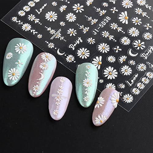 5D Flowers Nail Art Stickers, 6 Sheets Self Adhesive Nail Decals Spring Daisy Nail Art Design Cherry Blossom Stickers for Acrylic Nails Gold Bronzing Pegatinas Uñas Nail Stickers for Women