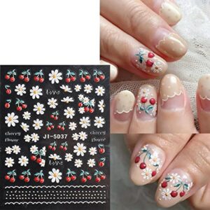 5D Flowers Nail Art Stickers, 6 Sheets Self Adhesive Nail Decals Spring Daisy Nail Art Design Cherry Blossom Stickers for Acrylic Nails Gold Bronzing Pegatinas Uñas Nail Stickers for Women