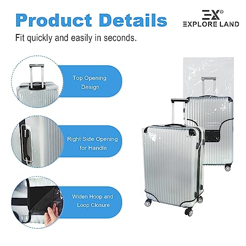 Explore Land Clear Luggage Cover Durable Transparent Suitcase Protector for Travel (Clear PVC, M(24-26 inch luggage))