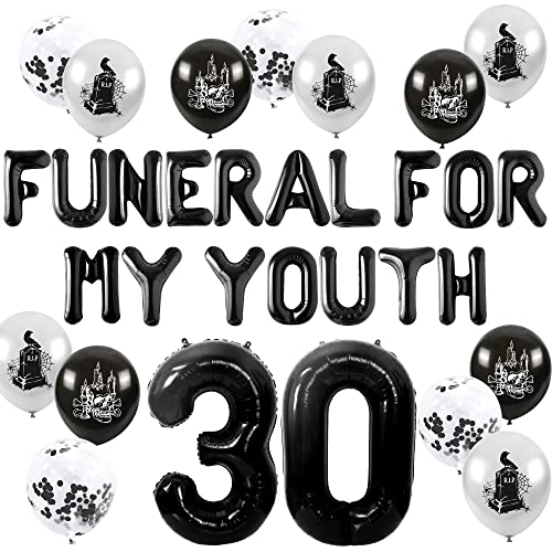 JeVenis Funeral for My Youth 30th Birthday Decoration Rip to My 20s Balloons Rip Twenties Balloons Gothic Birthday Decoration 30 Birthday Gift Death to My 20s Banner