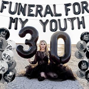 JeVenis Funeral for My Youth 30th Birthday Decoration Rip to My 20s Balloons Rip Twenties Balloons Gothic Birthday Decoration 30 Birthday Gift Death to My 20s Banner