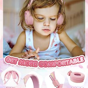 SIMJAR Unicorn Headphones with Microphone for School, Unicorn Rubber Band Included, Volume Limiter 85/94dB, Wired Foldable Girls Headphones for Online Learning/Travel/Tablet/iPad (Pink)