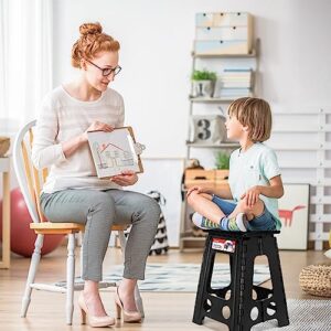 ACSTEP Folding Step Stool 17.5 Inch Stool Heavy Duty Plastic Foldable Step Stools for Adults and Kids, Stepping Stool with Handle, Folding Stool Suitable for Kitchen Hold Up to 400lbs (Black 1PC)