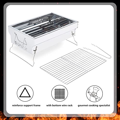 Charcoal Grills, Folding BBQ Grill Portable Grill with Reinforce Support Frame, Small Grill as Grill Accessories, Stainless Steel Table Top Grill Charcoal for Outdoor Cooking,Camping,Backyard Barbecue