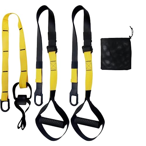 Home Resistance Training Kit, Resistance Trainer Fitness Straps for Full-Body Workout, Bodyweight Resistance Bands with Handles, Door Anchor, Workout Guide for Home Gym (Resistance) (Black, Yellow)