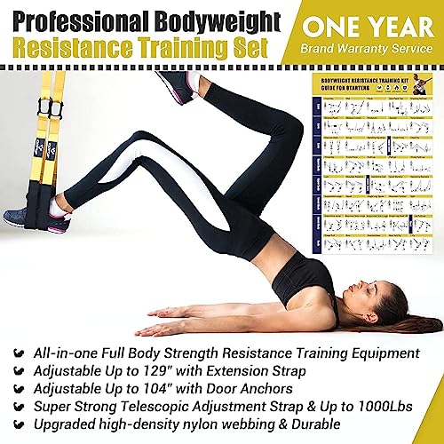 Home Resistance Training Kit, Resistance Trainer Fitness Straps for Full-Body Workout, Bodyweight Resistance Bands with Handles, Door Anchor, Workout Guide for Home Gym (Resistance) (Black, Yellow)