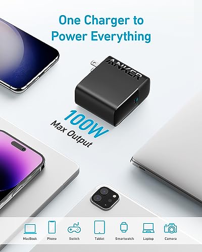 Mac Book Pro Charger, 100W USB C Charger, Anker Compact and Foldable Fast Charger for MacBook Pro, MacBook Air, Samsung Galaxy, iPad Pro, and All USB C Devices, 5 ft USB C to USB C Cable Included