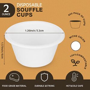 Zubebe 800 Pack 2 oz Bagasse Fiber Souffle Cups Condiment Cups Small Sauce Cups White Paper Sample Cups Mini Tasting Cups for Condiment Tasting Dessert Serving