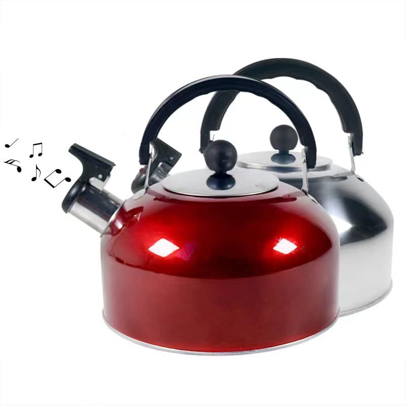 Whistling Tea Kettle for Stove Top, 3 L / 3.2 Quart Capacity Stainless Steel Whistling Tea Kettle Teapot for Coffee, Tea, Milk, Water (Red)