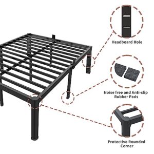 ROIL 14 inch Full Size Bed Frame with Headboard Hole and Round Corner Legs Mattress Retainers 3500LBS Heavy Duty Steel Slats No Box Spring Needed Platform Noise-Free Underneath Storage