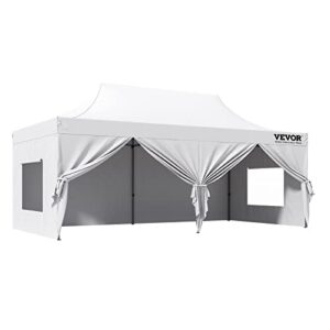 VEVOR 10x20 FT Pop up Canopy with Removable Sidewalls, Instant Canopies Portable Gazebo & Wheeled Bag, UV Resistant Waterproof, Enclosed Canopy Tent for Outdoor Events, Patio, Backyard, Party, Parking