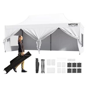 vevor 10x20 ft pop up canopy with removable sidewalls, instant canopies portable gazebo & wheeled bag, uv resistant waterproof, enclosed canopy tent for outdoor events, patio, backyard, party, parking